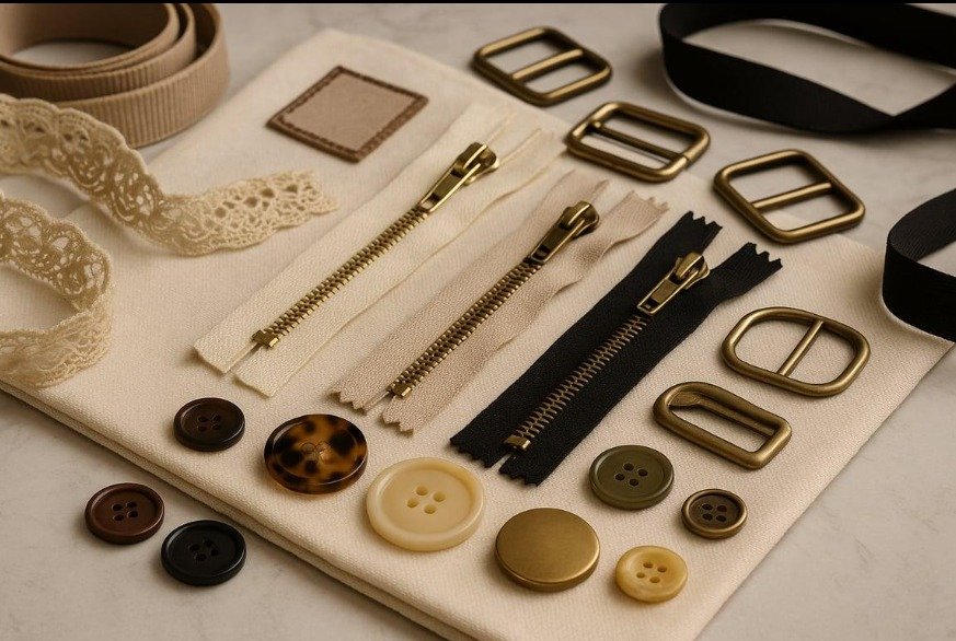 Garment trims flat-lay